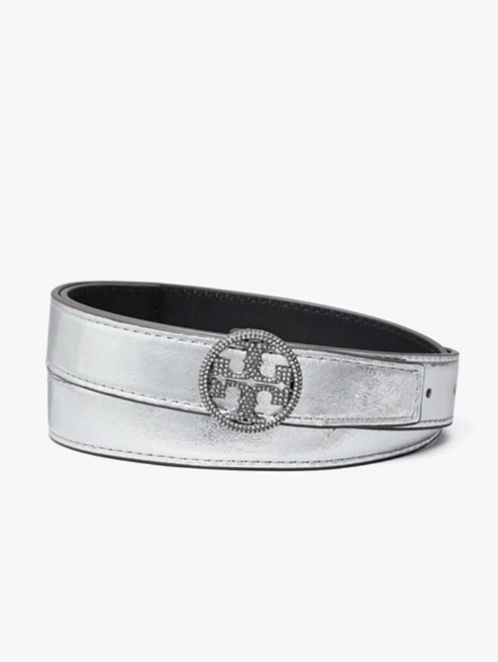 Tory Burch Metallic Silver Leather Belt